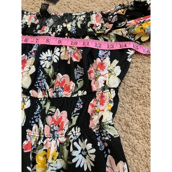 Forever 21 black top women floral  smock waist crop top size M boho streetwear - Picture 6 of 8